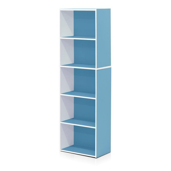 Highkey 11055WH-LBL 5-Tier Reversible Open Shelf Bookcase White & Light Blue LR370638